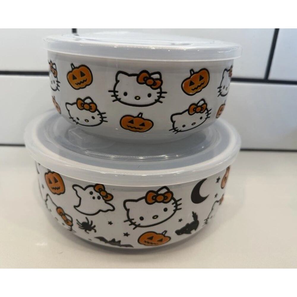 2024 Sanrio Hello Kitty Halloween Ceramic Food Storage Lot Of 2 Bowls Set NEW! - Picture 2 of 5